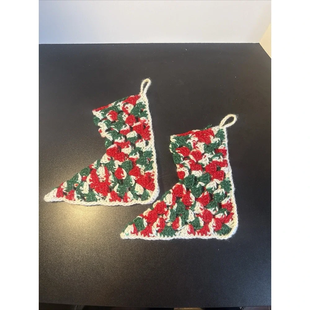 Vintage‎ Crochet Christmas Stockings Set Of 2 Handmade